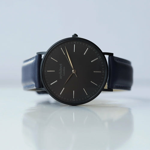 Modern Font Engraving - Men's Minimalist Watch + Admiral Blue Strap